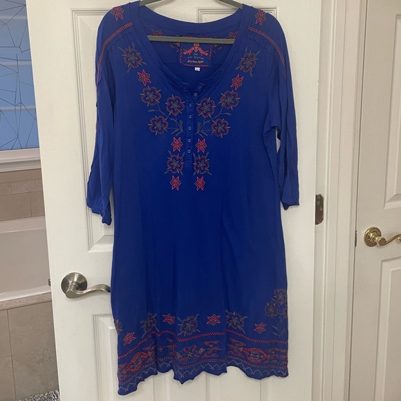 Johnny Was Embroidered Blue Dress - Picture 1 of 6